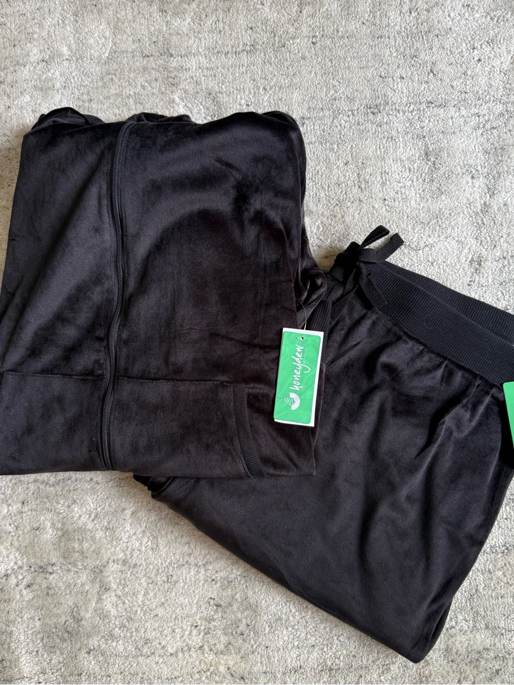 NEW Honeydew Dream Queen Hooded Velour Zip Lounge Pajama Set Black Womens Size L